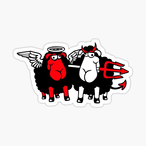Item preview, 2 Sheep Angel Devil Satan Hell Evil Heaven Good designed and sold by shirt-o-mat.