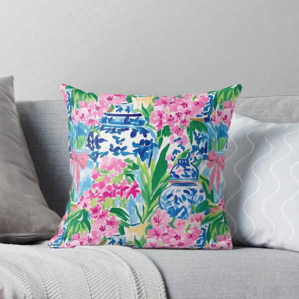 Item preview, Preppy ginger jars, pink flowers, and coquette bows gouache painting designed and sold by SophieClimaArt.