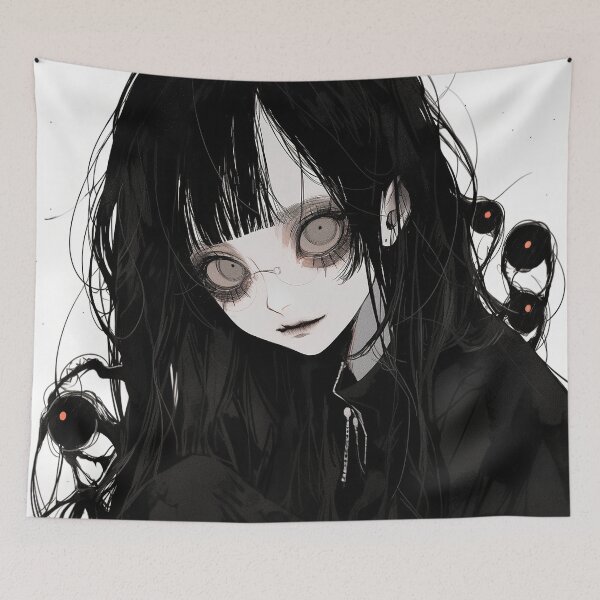 Item preview, Creepy Anime Girl with Hollow Eyes in Black designed and sold by bubblegoth.