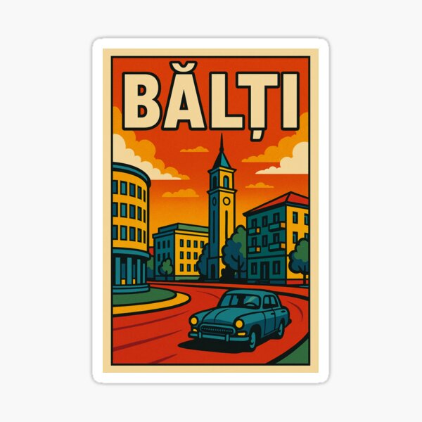 Item preview, Bălți in Retro Pop Art Style | Moldova Travel Poster Design | Bold Vintage Illustration of Bălți City | Colorful Urban Scene with Eastern European Charm | Graphic Travel Art designed and sold by PaintedPixels01.