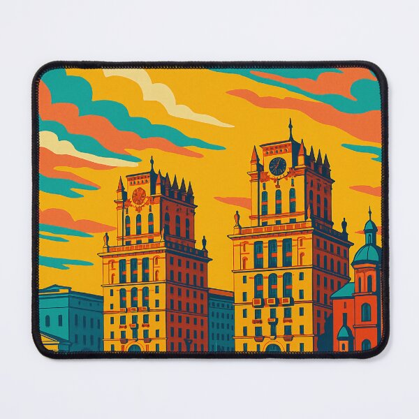 Item preview, Minsk in Retro Pop Art Style | Colorful Belarus Travel Art | Vintage Cityscape of Minsk Landmarks | Bold Digital Poster with Eastern European Flair designed and sold by PaintedPixels01.