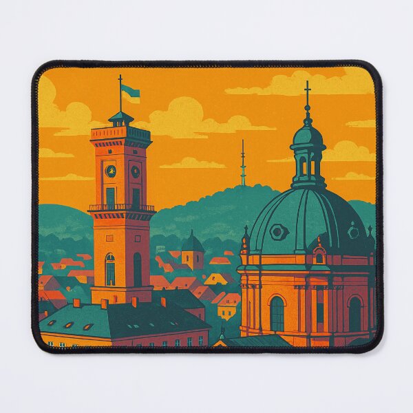 Item preview, Lviv in Retro Pop Art Style | Colorful Ukrainian Cityscape | Bold Digital Travel Poster of Lviv | Vintage-Inspired Urban Aesthetic | Funky Eastern European Landmark Art designed and sold by PaintedPixels01.