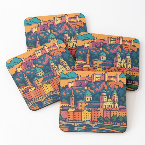 Item preview, Retro Pop Art Tribute to Salzburg | Bold Alpine Cityscape & Fortress | Colorful Mozart’s Hometown Design | Vibrant Austria Travel Art designed and sold by PaintedPixels01.