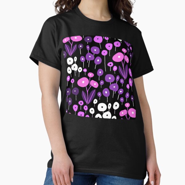 Aperçu de l'œuvre Fleurs abstraites modernes en rose et violet sur fond noir créée et vendue par DEC02.