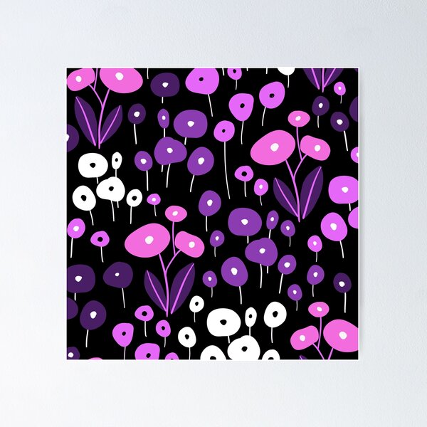 Aperçu de l'œuvre Fleurs abstraites modernes en rose et violet sur fond noir créée et vendue par DEC02.