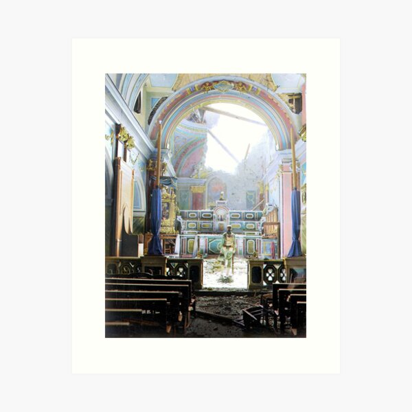 Item preview, Private Paul Oglesby, 30th Infantry, standing in reverence before an altar in a damaged Catholic Church (Santa Maria degli Angeli). Acerno, Italy, September 1943. designed and sold by Marina Amaral.