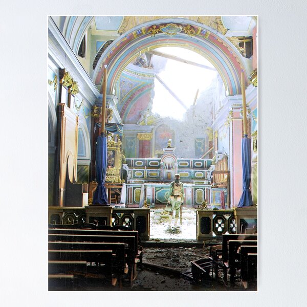 Item preview, Private Paul Oglesby, 30th Infantry, standing in reverence before an altar in a damaged Catholic Church (Santa Maria degli Angeli). Acerno, Italy, September 1943. designed and sold by Marina Amaral.