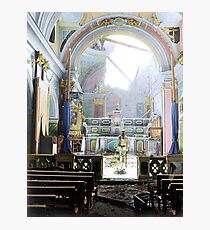Private Paul Oglesby, 30th Infantry, standing in reverence before an altar in a damaged Catholic Church (Santa Maria degli Angeli). Acerno, Italy, September 1943. Photographic Print
