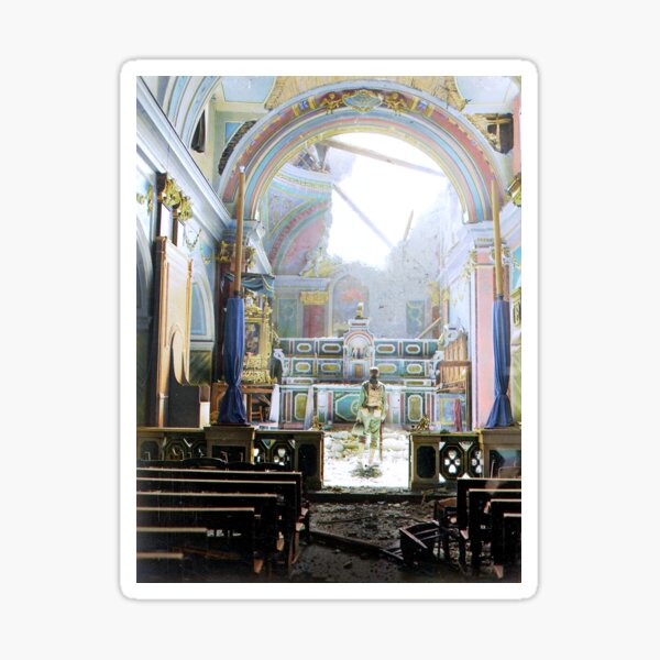 Item preview, Private Paul Oglesby, 30th Infantry, standing in reverence before an altar in a damaged Catholic Church (Santa Maria degli Angeli). Acerno, Italy, September 1943. designed and sold by Marina Amaral.