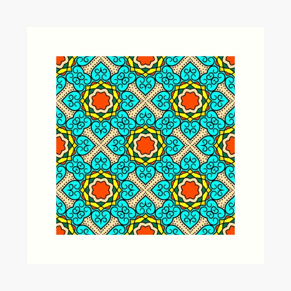Aperçu de l'œuvre Art de conception de carreaux mexicains en turquoise et rouge créée et vendue par DEC02.