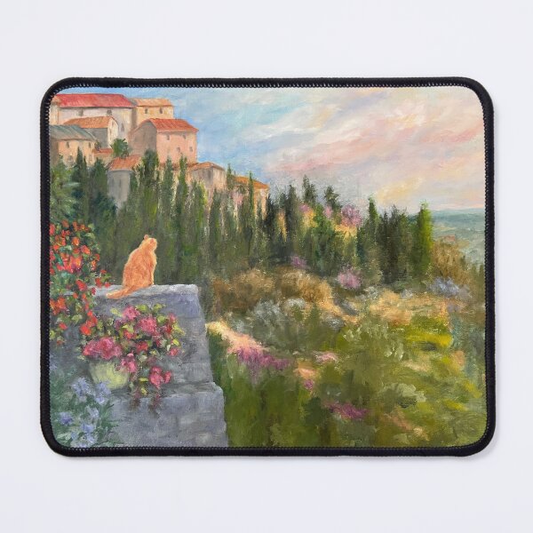 Item preview, Cat's Eye View, Tuscany Oil Painting. Orange cat on a high stone wall. designed and sold by KarenZuk.