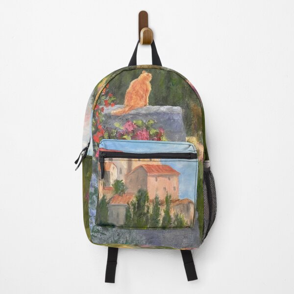 Item preview, Cat's Eye View, Tuscany Oil Painting. Orange cat on a high stone wall. designed and sold by KarenZuk.