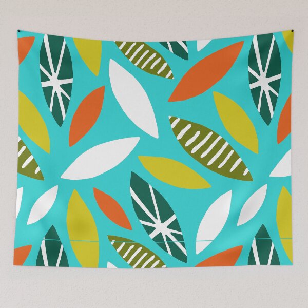 Item preview, Mid-Century Modern Tropical Leaves On Aqua Hues Background designed and sold by DEC02.