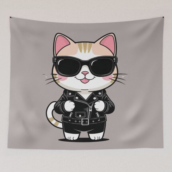 Item preview, Kawaii Rebel Cat with Jacket Illustration Fans designed and sold by All Creative Designer.