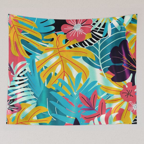 Item preview, Sky Blue, Yellow And Pink Tropical Leaves Pattern designed and sold by DEC02.