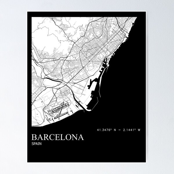 Item preview, City Map of Barcelona, Spain in inverted black colours designed and sold by UrbanMuse_.