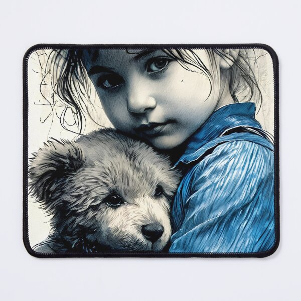 Item preview, Blue Ink Hug – Child & Teddy designed and sold by ZipZapArt.