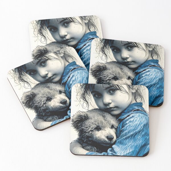Item preview, Blue Ink Hug – Child & Teddy designed and sold by ZipZapArt.