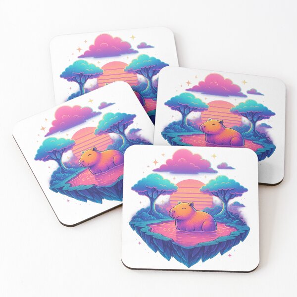 Item preview, Synthwave Capybara Oasis | Neon Floating Island Sunset Illustration designed and sold by Tarn.