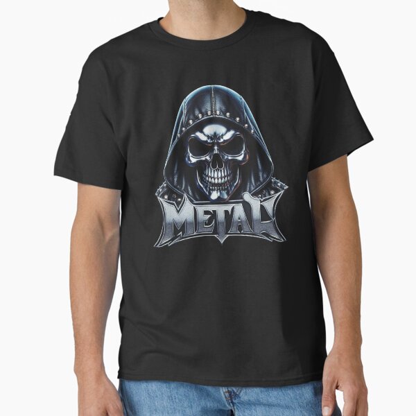 Item preview, Chrome Skull In Hood With Metal Text Graphic designed and sold by DeimosArtIntl.