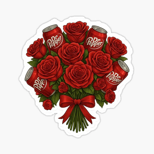 Vista previa del artículo con la obra «Rosas y Dr. Pepper: un ramo para los más atrevidos», diseñado y vendido por Tired Witch Trading Co..
