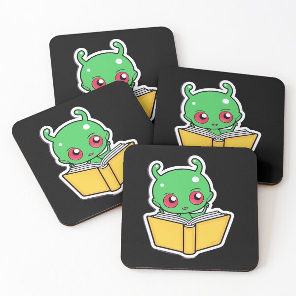 Item preview, Chibi kawaii alien reading a book – Green creature with curiosity designed and sold by ChibiNexus.