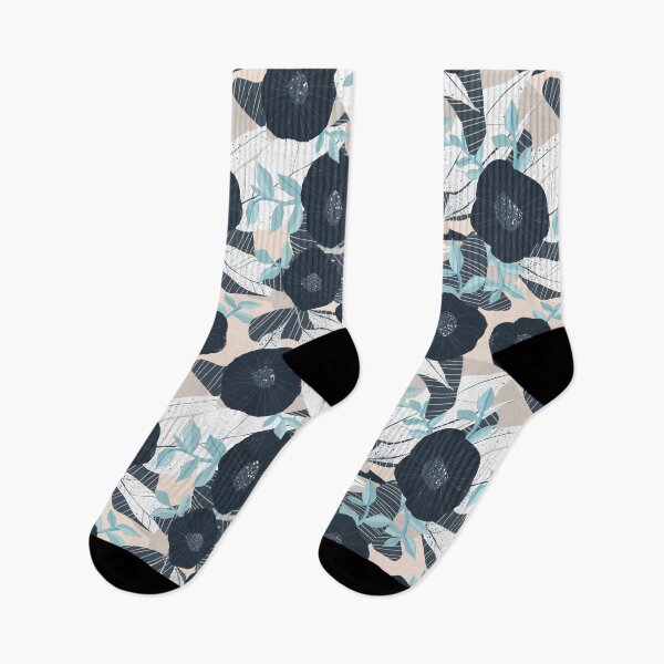 Item preview, Dusty Abstract Botanical in Sand, Pastel Blue and Dark Navy Blue designed and sold by gamboling.