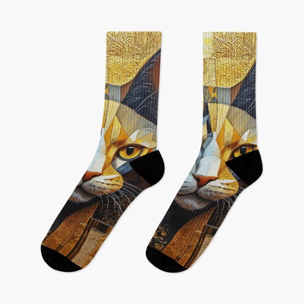 Item preview, Geometric Feline Gold - Modern Cubist Cat Art designed and sold by Zini-ArtStudio.