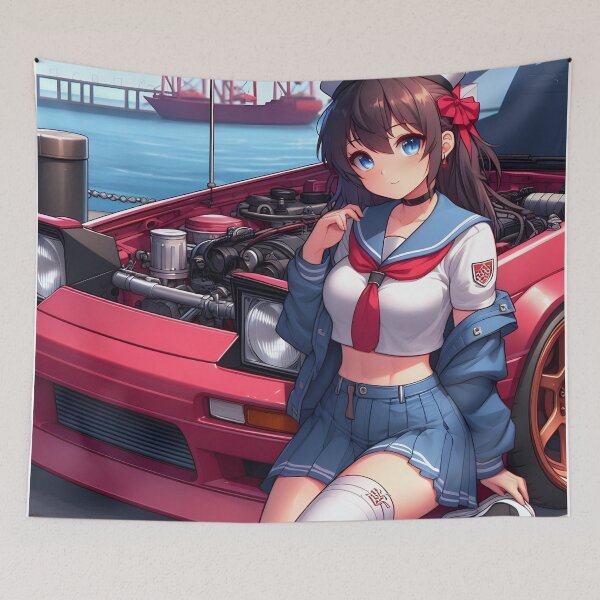 Item preview, ool Anime Garage Girl with Gloves – Street Tuner Aesthetic designed and sold by Nautopilot.