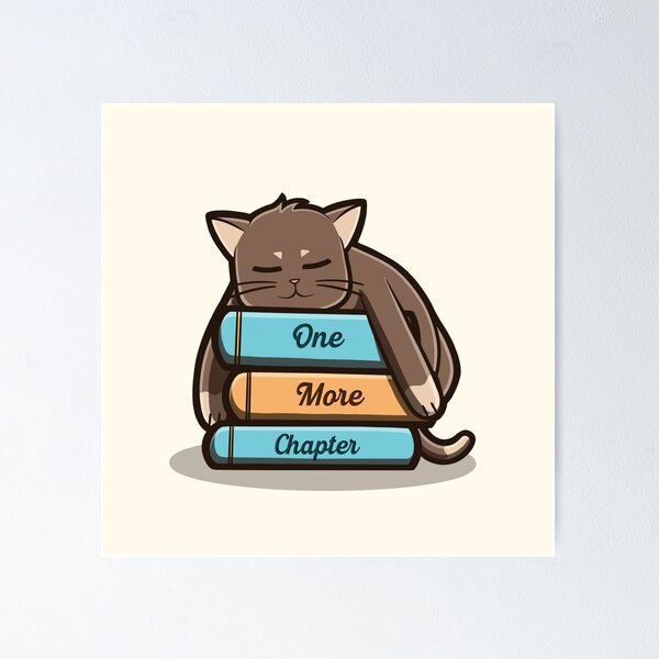 Item preview, One More Chapter | Sleepy Book Cat Illustration designed and sold by xMamako.