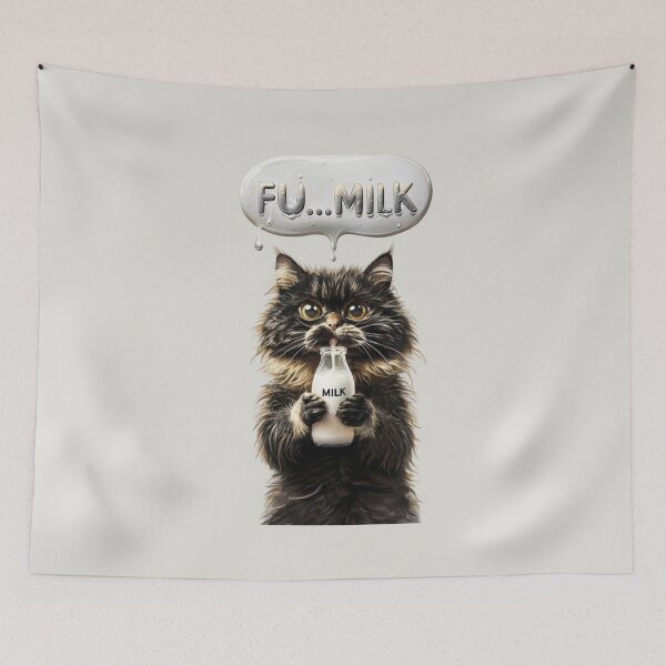 Item preview, Fluffy Black Cat Humorously Enjoys Milk Bottle designed and sold by Aise06.