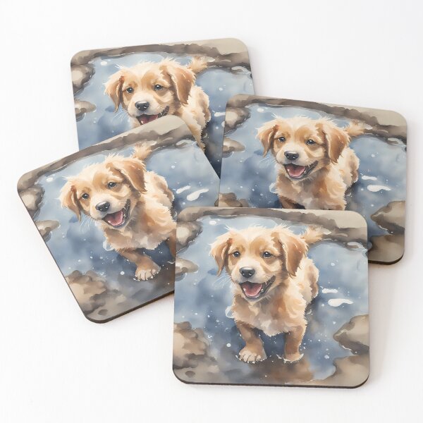 Aperçu de l'œuvre Chiot heureux dans une flaque d'eau créée et vendue par CalmnessbyChoice.