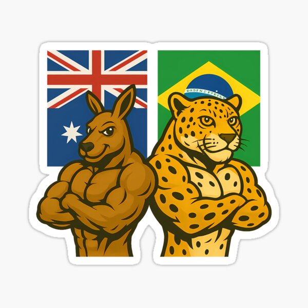 Item preview, Australia vs Brazil – Jacked Kangaroo vs Muscular Panther Gym Art | National Beast Mode Poster designed and sold by Bottlebottom.
