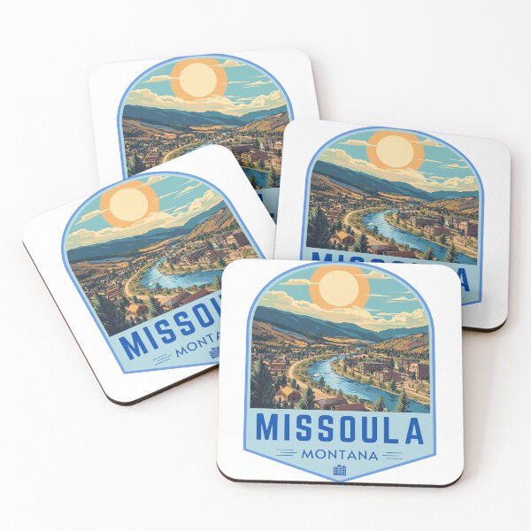 Item preview, Missoula in Montana, USA Retro Travel Art Emblem designed and sold by MaateoDesign.