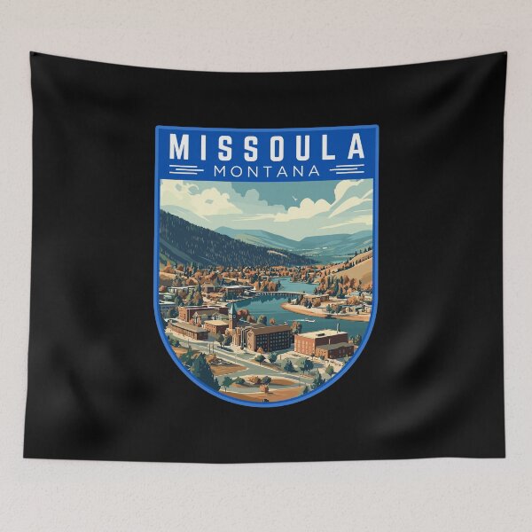 Item preview, Missoula in Montana, USA Vintage Travel Art Badge designed and sold by MaateoDesign.