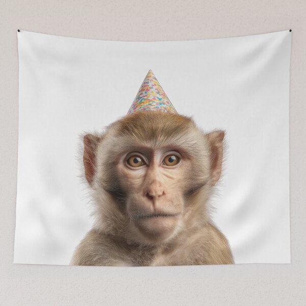 Item preview, Cute Macaque with Party Hat Birthday Celebration designed and sold by LazyOwlStore.