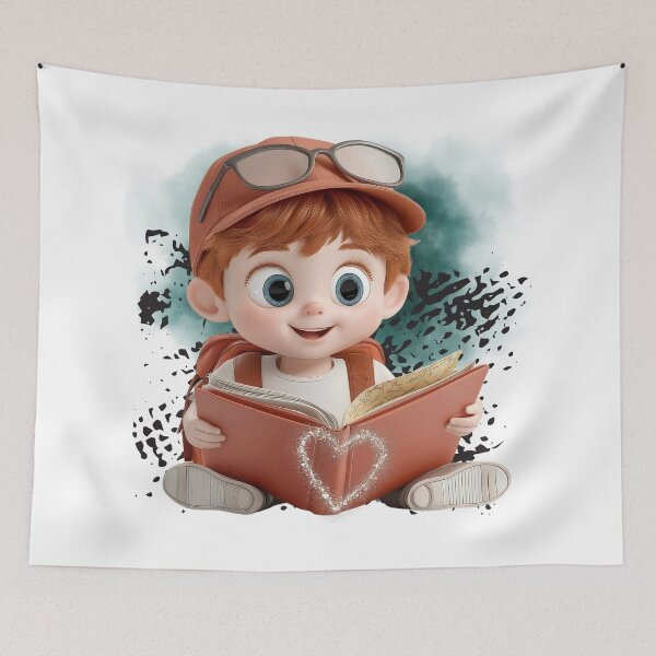 Item preview, Adventurous Little Reader: Cute Cartoon Boy Bookworm designed and sold by ChenEngEng.