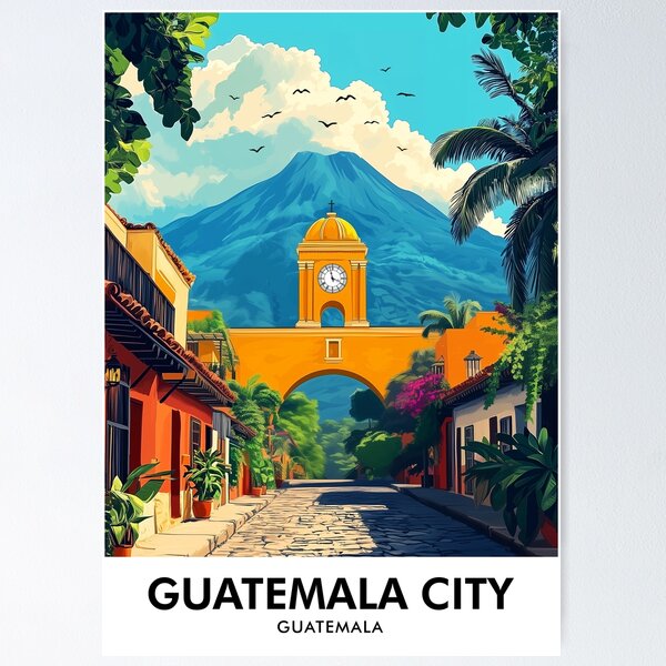 Item preview, Guatemala City Retro Travel Print designed and sold by HomeLivingCo.