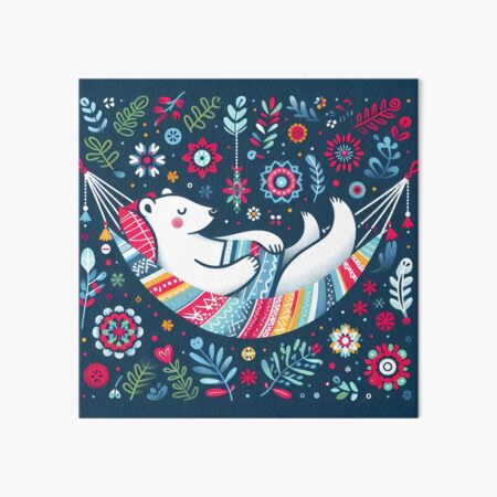 Aperçu de l'œuvre Art populaire scandinave Ours polaire Hygge mignon dans un hamac par heidiannemorris © créée et vendue par FOLK ART FUSION by heidiannemorris.