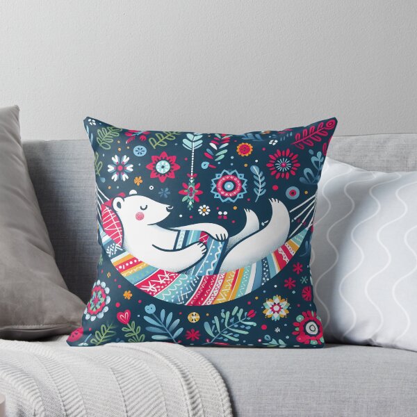 Item preview, Scandinavian Folk Art Cute Hygge Polar Bear in Hammock by heidiannemorris © designed and sold by FOLK ART FUSION by heidiannemorris.
