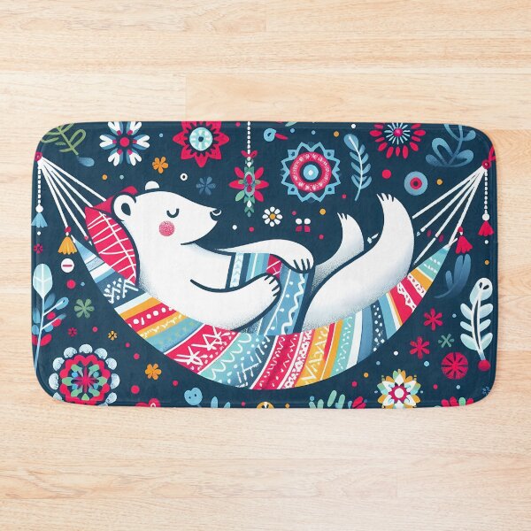 Item preview, Scandinavian Folk Art Cute Hygge Polar Bear in Hammock by heidiannemorris © designed and sold by FOLK ART FUSION by heidiannemorris.
