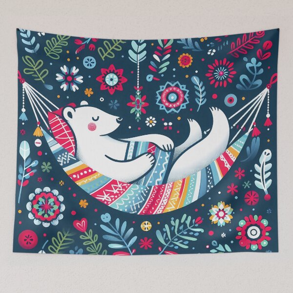 Item preview, Scandinavian Folk Art Cute Hygge Polar Bear in Hammock by heidiannemorris © designed and sold by FOLK ART FUSION by heidiannemorris.