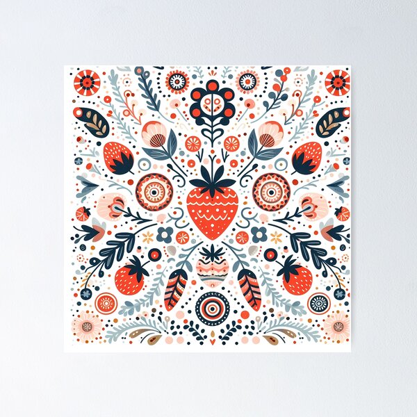 Item preview, Scandinavian Folk Art Summer of Strawberries Sweet Berry Delight by heidiannemorris © designed and sold by FOLK ART FUSION by heidiannemorris.