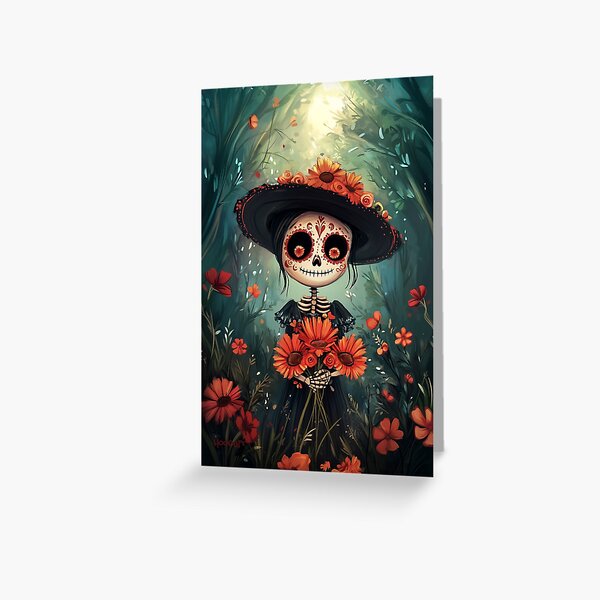 Item preview, Colorful Skull Figure in Sunlit Forest designed and sold by HoodWit Greetings.