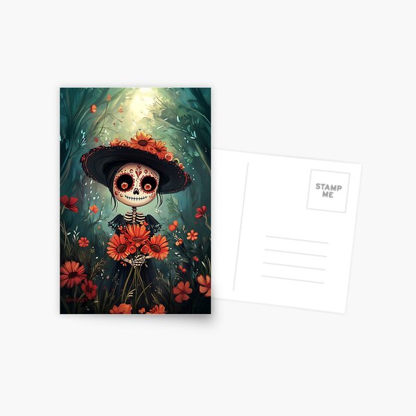 Item preview, Colorful Skull Figure in Sunlit Forest designed and sold by HoodWit Greetings.