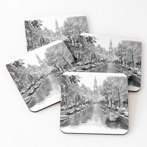 Item preview, Groenburgwal Amsterdam Canal - Black and White Watercolor designed and sold by caracatita75.
