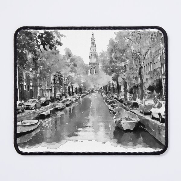 Item preview, Groenburgwal Amsterdam Canal - Black and White Watercolor designed and sold by caracatita75.