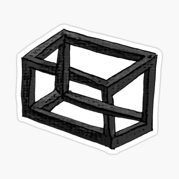 Vista previa del artículo con la obra «Ilusión dibujada a mano: paradoja del cubo en blanco y negro», diseñado y vendido por Vision Illustrated.