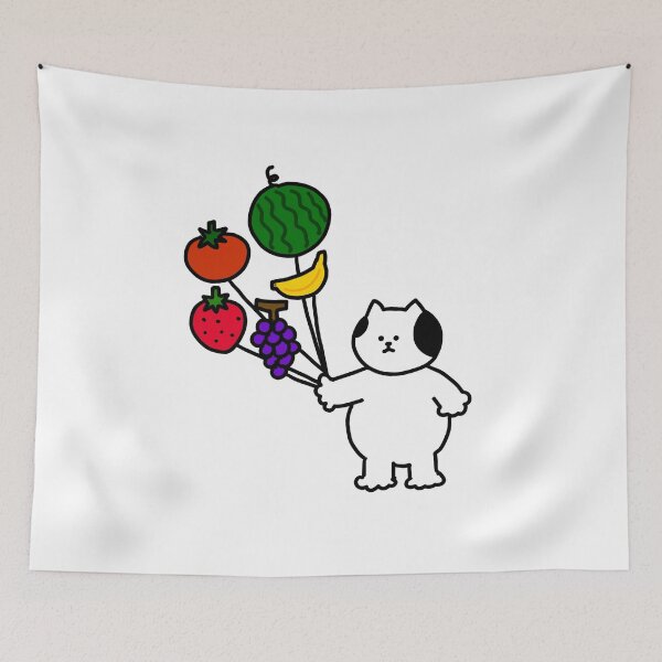 Item preview, a Cat with fruits balloons designed and sold by superbaechoo.