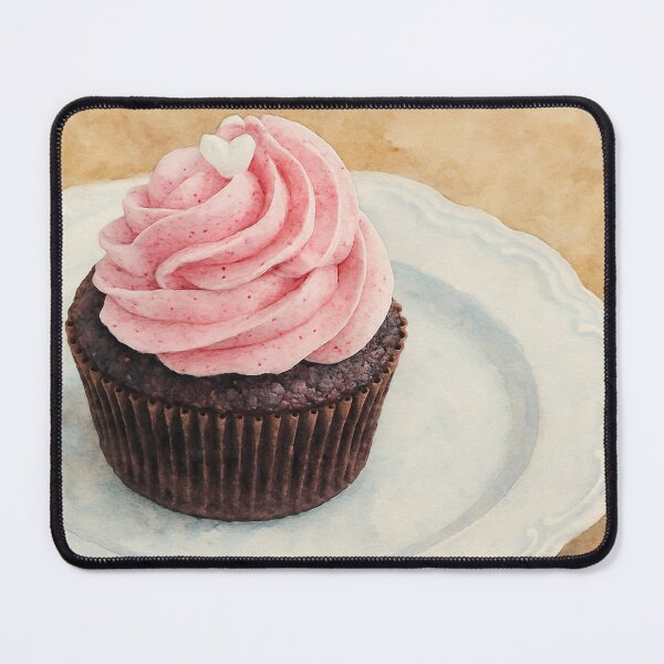 Artikelvorschau, Aquarell Schokoladen-Cupcake mit rosa Zuckerguss entworfen und verkauft von Pacika.